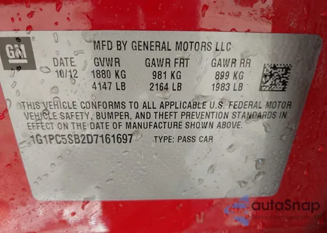 2013 Chevrolet Cruze 1Lt Auto from USA, damaged, VIN 1G1PC5SB2D7161697